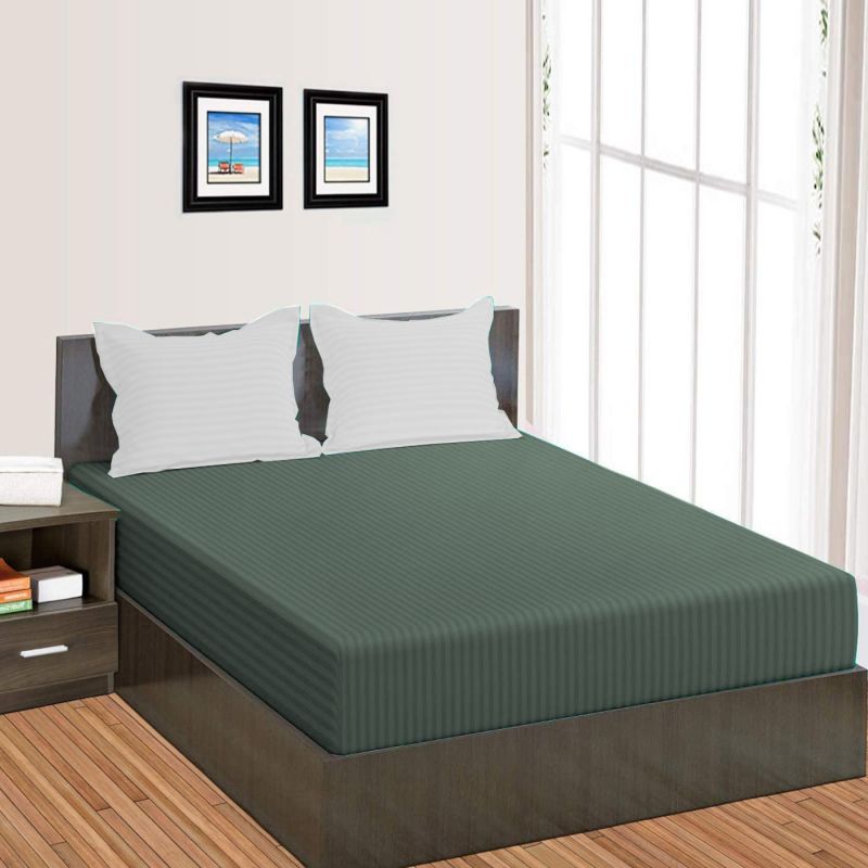 Cearceaf de pat cu elastic Damasc Policoton dunga 1 cm- verde